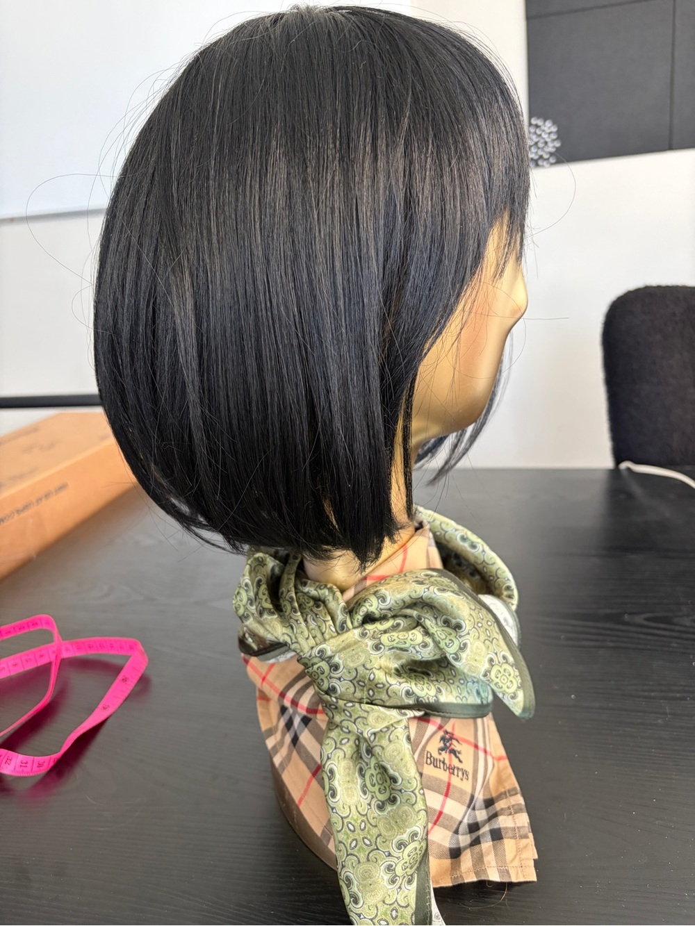 Drawstring Adjustable Tightening Black Fringe Bang Bob 10”-12” Synth Wig